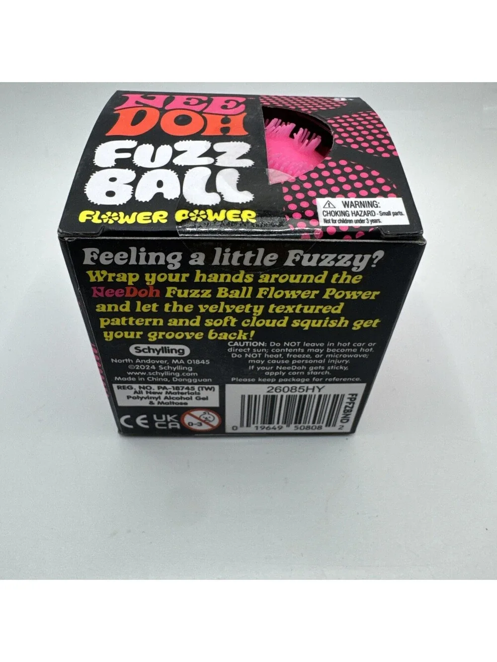 Schylling NeeDoh Fuzz Ball Flower Power Pink Velvet Squeeze Fidget Toy NEW